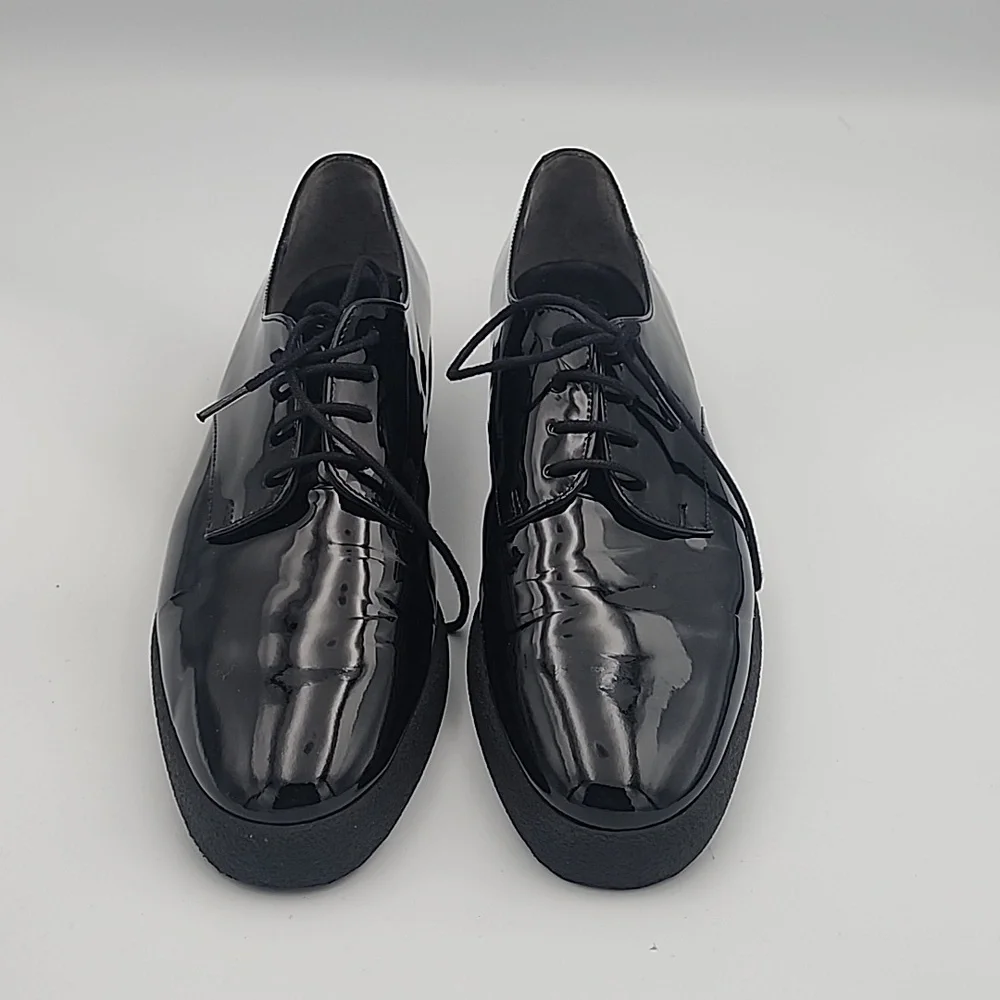 ROBERT CLERGERIE Black Patent Leather Platform Oxfords, size 37